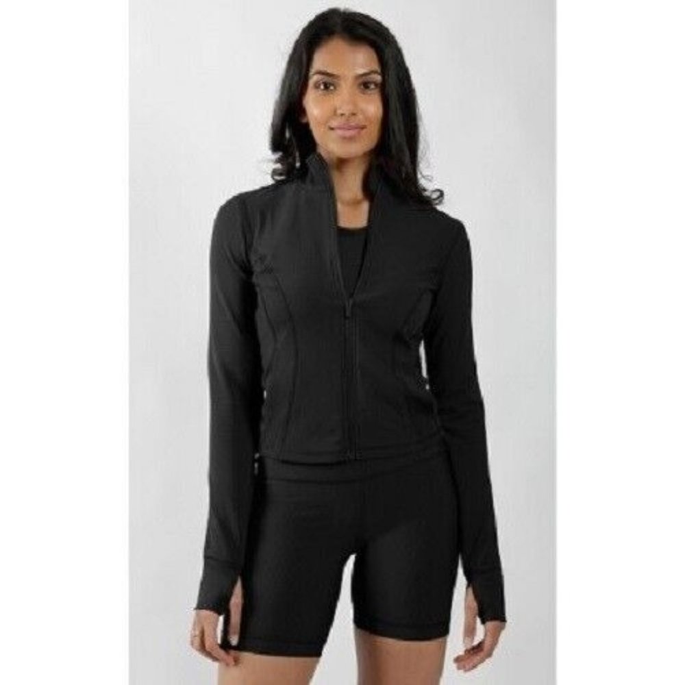 90 Degree Womens Large Interlink Ribbed Half Zip Long Sleeve Crop Top Jacket